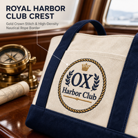 Sac fourre-tout en toile personnalisé brodé Harbor Club, sac à main nautique avec poche avant pour yacht, voyage, vacances