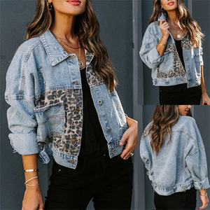 2025 automne Chaqueta Vaquera Para Mujer à manches longues Jean Denim vestes femmes <span class=keywords><strong>imprimé</strong></span> léopard Patchwork veste - Product Image 2