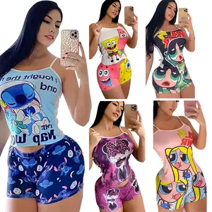 Women Character Print Bodysuit + Shorts Two-piece Set - The Little