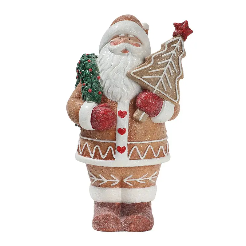 Custom wholesale holiday decoration resin christmas gingerbread house santa claus figurine christmas decor