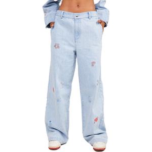 Pantalones Anchos de Mezclilla para Mujer, Diseño Personalizado, Bordado Completo, Estilo Boyfriend, Elásticos, de Alta Calidad - Product Image 1