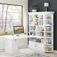 Bureau d'ordinateur d'angle en bois massif, design moderne, bibliothèque intégrée, table d'étude pour étudiants à domicile, combinaison bibliothèque