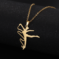 Collier pendentif danseuse de gymnastique en acier inoxydable plaqué or, ruban de gymnastique rythmique, collier pour fille, bijou cadeau pour danseuses