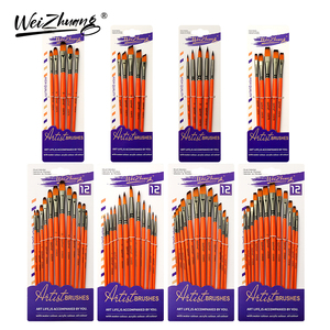 Set di pennelli per artisti di capelli in Nylon con pennelli per acquerello rotondo e piatto con manico in legno per dipinti d'arte - Product Image 2