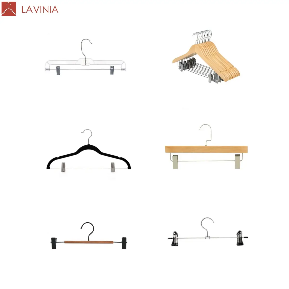 Lavinia Großhandel Clip-Hanger Holz-Kunststoff-Metall-Bekleidungshänger mit Clips
