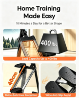 Appareil de marche sur les escaliers pliable avec résistance réglable par ressort, stepper compact pour la maison pour un entraînement cardio complet du corps