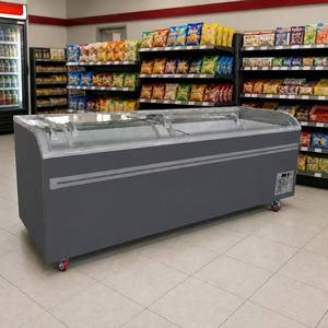 Congélateur commercial à faible consommation d'énergie, vitrine îlot, verre incurvé, isolation renforcée, pour aliments surgelés, supermarché, 3 portes, aluminium, L - Product Image 4