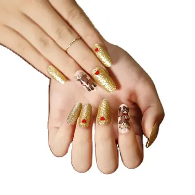 2022 New Year Fashion Ideas Christmas Fake Nail Tips Long Coffin Artificial Nail Full Cover French Style Press on Nails