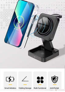 แท่นชาร์จไร้สายแบบพับได้ 15W ชาร์จเร็ว 3-in-1 พร้อมไฟกลางคืนสำหรับโทรศัพท์มือถือและอุปกรณ์อัจฉริยะ - Product Image 2