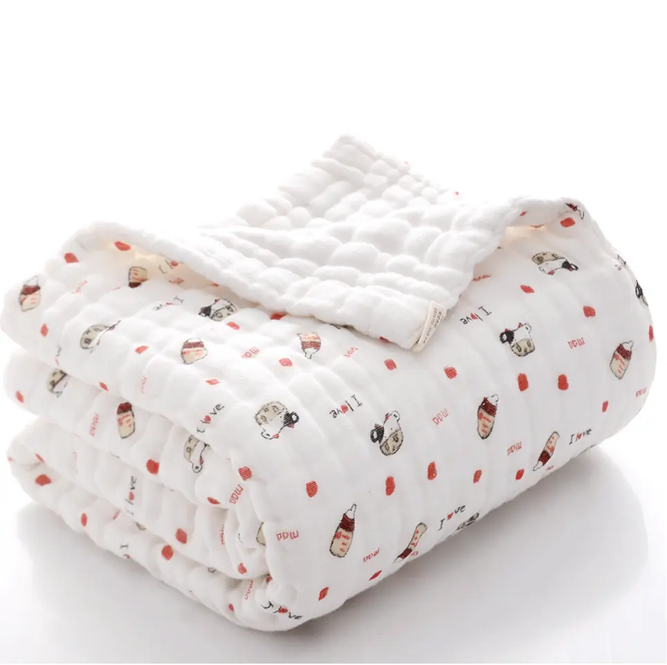 12 couches coton 110*110 cm mousseline enveloppée super doux gaze couette bébé serviette de bain dessin animé couverture couverture impression swaddle couette