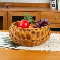 Panier en rotin tissé à la main, durable, rond, en plastique, pour le stockage des aliments, panier cadeau avec couvercle pour fruits et légumes