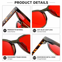 Lunettes anti-lumière bleue unisexe Sunray Retro carrées en TR90, monture intégrale noire brillante, verres teintés orange, rivets argentés, OEM