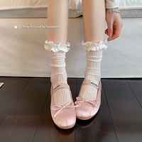 Chaussettes mi-mollet respirantes pour femmes, style Lolita, ajourées, avec bordure en dentelle blanche, fines, en résille, avec nœud, style japonais Cos JK Princesse, pour le printemps