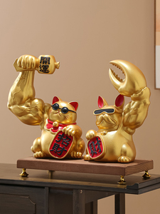 Bafanglai Artisanat sculpté haut de gamme en résine époxy, Ornement Chat porte-bonheur d'art populaire, Décoration d'intérieur pour salon, bureau et réception - Product Image 3