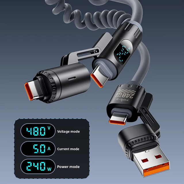 Wholesale 240w 4 in 1 Charging Cable Type C USB Multifunction Pd 2m Retractable 4in1 USB Data Cable with Packaging Box