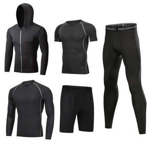 Personalisierbares Sportbekleidungs-Kompressionsset aus Polyester, schnelltrocknend und elastisch, 5-teilig, Trainingsbekleidung, Fitnessbekleidung für Herren, Fitnessstudio-Bekleidung - Product Image 3