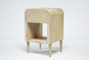 Petite <span class=keywords><strong>table</strong></span> de chevet moderne en chêne cérusé avec cadre arrondi et pieds coniques, tiroir simple pour appartement et hôpital - Product Image 5