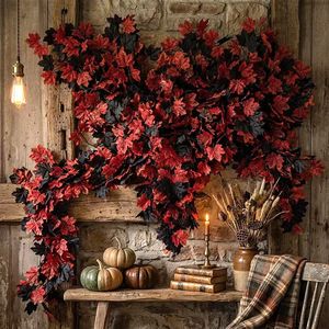 Wan Qiao Artificial Maple Vine 5-Fork Red Black <b>Leaves</b> Harvest Halloween Christmas <b>Decoration</b> Indoor Outdoor Garland - Product Image 2