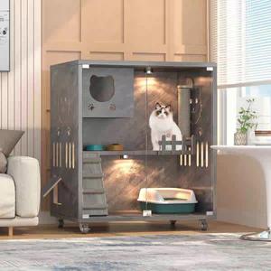 <span class=keywords><strong>Cage</strong></span> à chat de luxe en bois massif grand nid intérieur panoramique toilette intégrée pour petits animaux de compagnie chats chiens lapins pour villa de luxe maison - Product Image 2