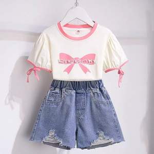 2025 haute qualité été vêtements pour enfants deux pièces coton à manches courtes Shorts pour 4 à 7 ans filles - Product Image 5