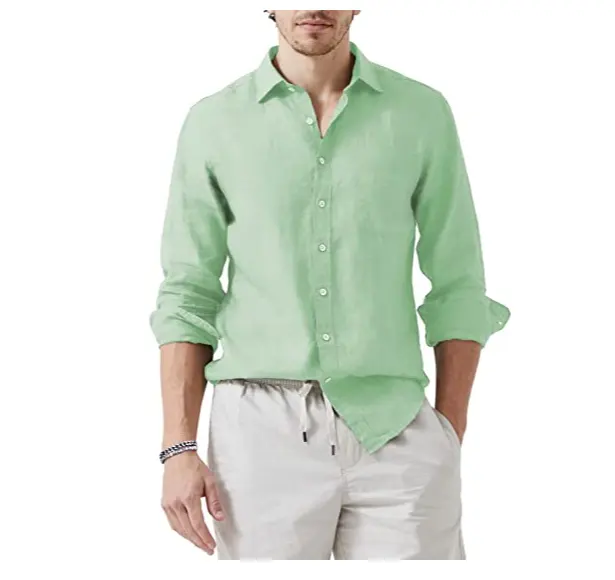 Shirt Manufacturer Men's Slim Large Tourism Ethnic Linen Print Leisure Long Sleeve linen shirt men clothing mens shirt
