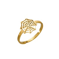 X338 Vente en gros Nouvelle bague ouverte réglable en acier inoxydable plaqué or, motif toile d'araignée, style Gothique Punk Halloween, Bijou Cadeau pour Fête