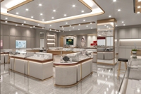 Vitrine de présentation de bijoux en verre LED avec serrure, éclairage à haute luminosité et économie d'énergie, étagères de rangement
