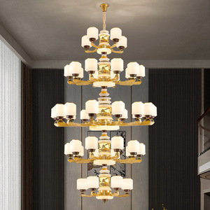 Lámpara Led de cobre de estilo chino moderno, redonda, con múltiples cabezales, para sala de estar, salón, Villa, iluminación del hogar - Product Image 3