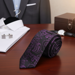 Exve เนกไทลาย Paisley สีม่วงและสีดำมีลวดลายบางพิเศษแบบจากตุรกี - Product Image 3
