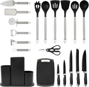 Ensemble d'ustensiles de cuisine élégant, nouveau style, noir, rose, vert, ensemble d'ustensiles de cuisine de luxe haut de gamme, ensemble d'ustensiles de cuisine en silicone - Product Image 2