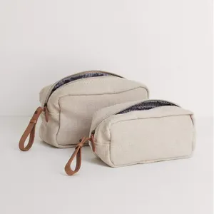 Wholesale Soft Canvas Cosmetic Toiletry Bag Custom Washed Canvas Travel Toilet Bag For Men