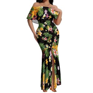 Vestidos de Noche con Cola de Pez de Estilo Étnico con Logotipo Personalizado, Flores y Plantas, Impresión 3D, Volantes, Hombros Descubiertos, Abertura Lateral, Vestido Largo de Sirena, 1 MOQ - Product Image 3