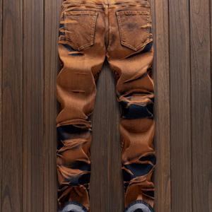 Pantalones Vaqueros de Estilo Vintage para Hombre, Corte Recto Ajustado, Estilo Motero, con Pliegues Tie-Dye, Cinturón de Moda para Otoño - Product Image 2