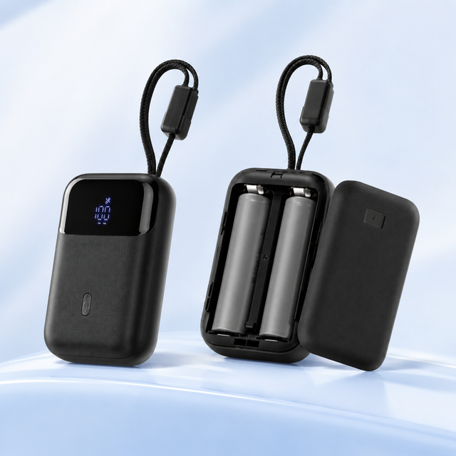 10000mAh Replaceable Battery Power Bank 21700 Cells 22.5W Portable Charger Built-in Cable Power Bank for Travel Emergency Backup