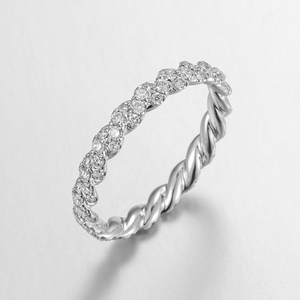 Joyería de Diseño Exclusivo, Plata de Ley 925, Forma Trenzada, Diamante Cultivado en Laboratorio, Anillo de Compromiso Femenino de Lujo Ligero - Product Image 1