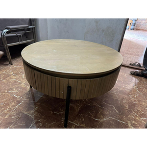 Modern <b>Round</b> <b>Wood</b> Coffee <b>Table</b> with Storage Midcentury Design Living Room Furniture - Product Image 6