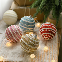 Set Ornamen Bola Natal 8cm Berhias Mutiara Berkilau, Anti Pecah, Motif Spiral Bergaris, Dekorasi Pohon Natal, Hiasan Gantung untuk Pesta Liburan