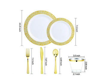 Assiettes et fourchettes couteaux tasses 16 ensembles <span class=keywords><strong>de</strong></span> vaisselle bon marché jetables pour 12 personnes - Product Image 2