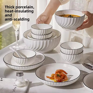 Nuevo Producto de Moda: Juego de Platos y Tazones de Cerámica Minimalista Moderno, Apto para Microondas, con Diseño de Líneas Bajo el Esmalte, Ideal para Regalo de Inauguración - Product Image 2