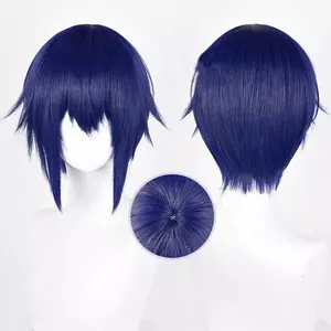 Wholesale Shugo Chara Cosplay 35cm Short Dark Blue Tsukiyomi Ikuto Wig Synthetic Anime Heat Resistant Cosplay Wig
