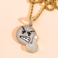 Collier pendentif Hip Hop en alliage et strass CZ, motif émoji doigt d'honneur en colère