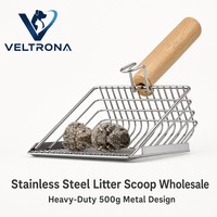 Pelle à litière pour chat en acier inoxydable, avec panier à mailles fines, manche en bois, antiadhésive, robuste, vente en gros