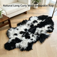 Tapis en peau de mouton tibétain et mongol, longues fibres bouclées, fourrure naturelle, tapis moelleux pour salon, chambre, canapé, décoration intérieure
