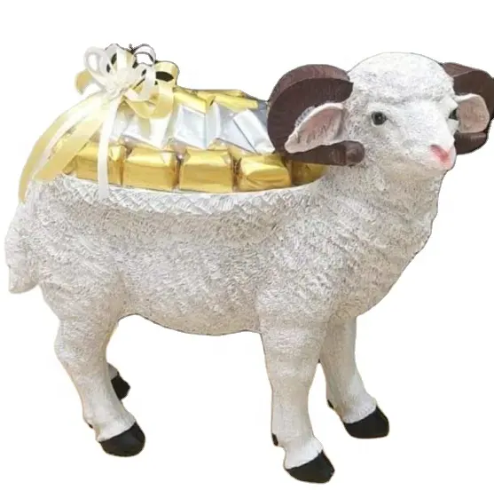 factory direct custom wedding decoration crafts handmade white sheep shaped cake holder resin figurine candy tray