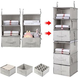 2 Separable 3-<b>Shelf</b> Hanging <b>Shelves</b> 3 Drawers 6-<b>Shelf</b> Hanging Closet Organizer for Baby Clothes Fabric Stainless Steel Wardrobe - Product Image 1