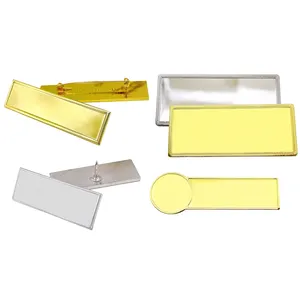 Schlussverkauf Metall Rechteck blankochen Aufkleber benutzerdefinierte Name Brosche Stempel verschiedene Form Gold Silber Revers-Pins