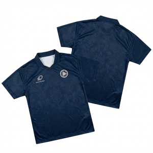 Custom Retro Luxe Blokecore V-hals Voetbalshirt Donkerblauw Subtiel Textuur Volledige Sublimatie Training OEM ODM - Product Image 1