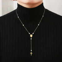 Délicat collier religieux catholique chrétien pour femme, avec chapelet de la Vierge Marie, plaqué or 18 carats, perles d'eau douce et acier inoxydable