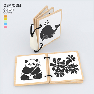 Libro <span class=keywords><strong>Montessori</strong></span> per lo Sviluppo dei Neonati in Bianco e Nero, Libro Interattivo in Legno, Migliori Giocattoli Educativi con Animali per Bambini - Product Image 1