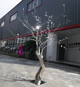 Modern metal art craft mirror polished stainless steel garden tree sculpture outdoor home yard decor landscape display statue